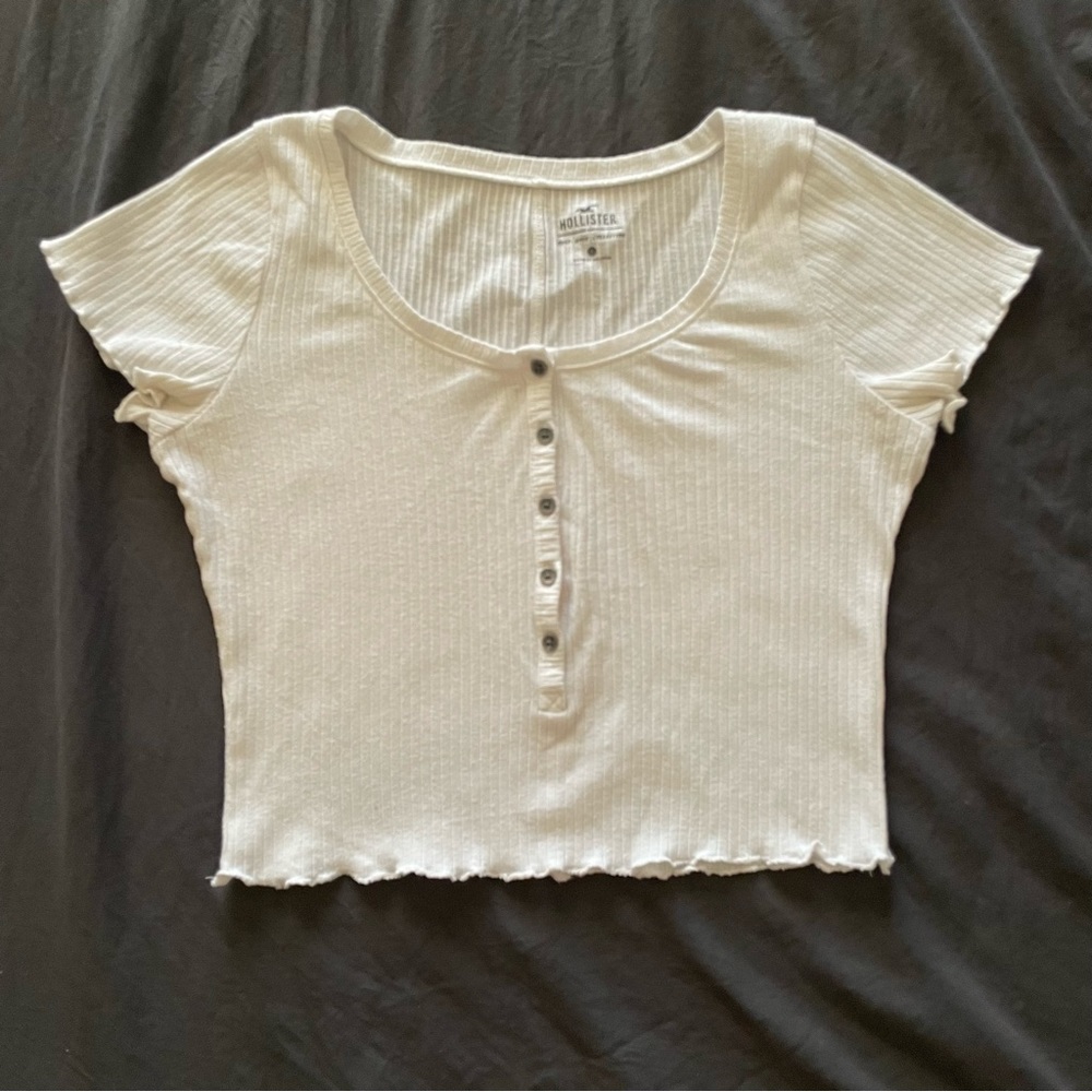 white cropped henley top